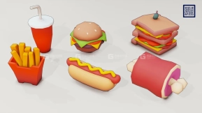 低多边形卡通漫画食物美食3D模型