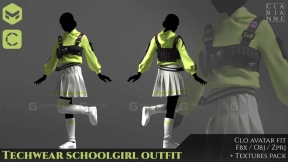 学生校服百褶裙赛博时装模型 Techwear Schoolgirl Outfit