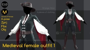 中世纪女性衣服裤子皮带帽子皮靴 Medieval female outfit 1