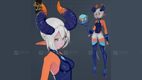 动漫山羊角幻想女孩 - 已绑定-Anime Goat Horned Fantasy Girl - Rigged