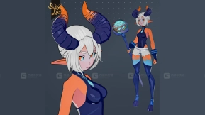 动漫山羊角幻想女孩 - 已绑定-Anime Goat Horned Fantasy Girl - Rigged