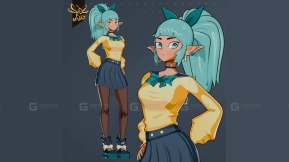 姬子 动漫精灵女孩 风格化角色-Himeko Anime Elf Girl Stylized Character