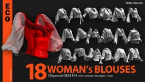 18款欧式复古女士花边衬衫模型 18 WOMEN'S BLOUSES PACK (ECO.VOL.06). Marvelous DesignerClo3D project file+OBJ,FBX