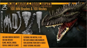 ZBrush粘液笔刷模型素材 Slime Mucus and Drool Maker 100 Brushes and 100 OBJs