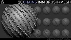 20个铁链锁链曲线金属环扣zbrush笔刷