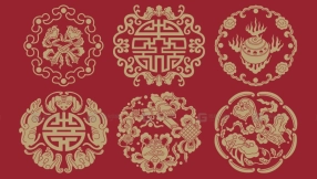 中式古典窗花镂空雕刻图案矢量素材