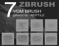 7个恐龙蜥蜴鳄鱼爬行动物皮肤Zbrush笔刷