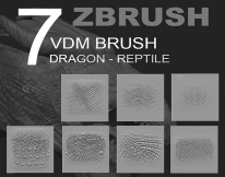 7个恐龙蜥蜴鳄鱼爬行动物皮肤Zbrush笔刷