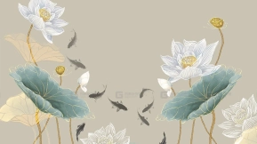 新中式水墨荷花九鱼图PSD素材