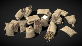 粗麻布袋 - 低多边形包 Burlap Sacks - low poly pack