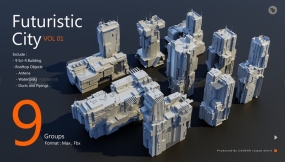 9组科幻未来城市建筑模型 Futuristic City Pack Vol01