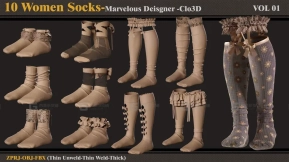 10个中世纪女士长筒袜袜子模型 10 Women Socks MD-Clo3D (ZPRJ + FBX + OBJ) 
