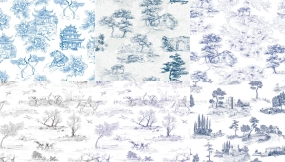 古典乡村庄园树林手绘素描印花矢量素材