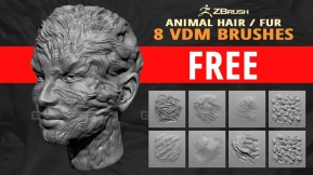 动物毛发头发笔刷 8 Animal or creature hair and fur VDM brush set for Zbrush