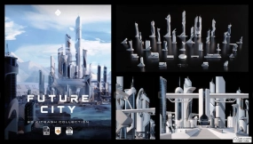 未来城市 - 科幻摩天大楼、建筑及环境3D资产拼接包（Blender） - Future City - Futuristic Skyscrapers, Buildings & Environment 3D Asset Kitbash Pack Blender