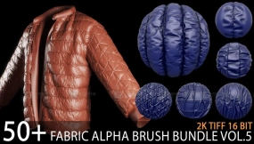 羽绒服夹克布料缝线褶皱笔刷 50+ fabric and cloth alpha brush bundle vol5 + free video