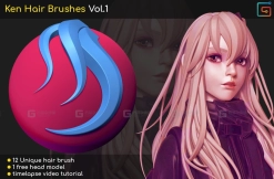 卡通二次元动漫人物头发笔刷 Ken Hair Brush Vol.1