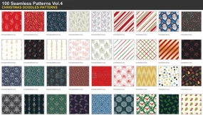 圣诞元素无缝拼接图案针织花卉植物冬季雪花平铺矢量设计素材