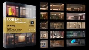 商业中心室内差窗户环境3D视差贴图 wParallax Lobby 1 – One-Click-Interiors for Archviz