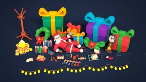 免费圣诞低多边形资源包 – 动画版圣诞老人姜饼屋  Free Christmas Low-Poly Pack – Animated Santa Claus Gingerbread House