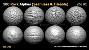 100个无缝岩石地面石头破损裂隙雕刻Alpha笔刷 100 Rock Alphas (Seamless & Tileable)