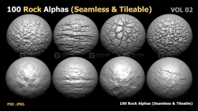 100个无缝岩石地面石头破损裂隙雕刻Alpha笔刷 100 Rock Alphas (Seamless & Tileable)