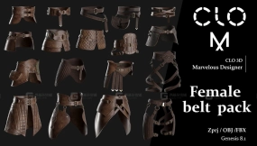 女性腰带包Marvelous Designer Clo3D项目文件含OBJ和FBX格式 Female belt pack Marvelous DesignerClo3D project file + OBJ, FBX
