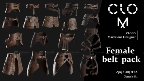 女性腰带包Marvelous Designer Clo3D项目文件含OBJ和FBX格式 Female belt pack Marvelous DesignerClo3D project file + OBJ, FBX