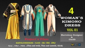 4+民族衣服女式和服连衣裙 4 WOMAN`S KIMONO DRESS DESIGNED