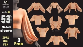 53款女性短款上衣衬衫T恤短袖露脐装模型 53 Sleeves , 3 free , (ZPRJ , FBX , OBJ , MTL) 