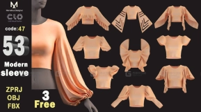 53款女性短款上衣衬衫T恤短袖露脐装模型 53 Sleeves , 3 free , (ZPRJ , FBX , OBJ , MTL) 