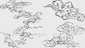 古典云纹祥云图案手绘线描矢量设计素材