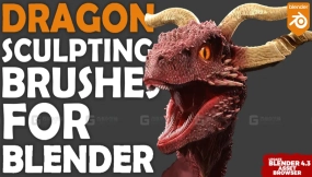 30款龙鳞雕刻笔刷 Dragon Skin Brushes For Blender