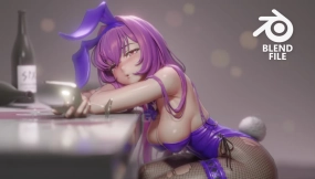 卡通动漫角色女孩人物模型绑定  Scathach (blend file) 