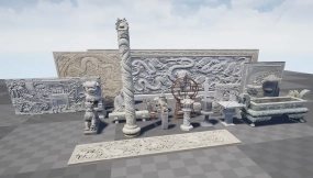 【UE】佛像浮雕雕塑狮子龙柱寺庙资产 Buddha relief sculpture