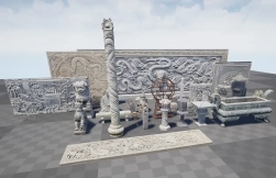 【UE】佛像浮雕雕塑狮子龙柱寺庙资产 Buddha relief sculpture