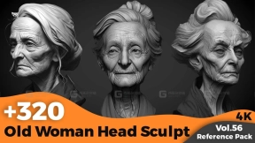 老年女性头部雕刻参考图像 +320 Old Woman Head Sculpt References(4k)