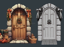 【Maya+Zbrush】游戏建模之圣诞屋门搭建；maya搭建中模制作蝴蝶结，zb雕刻高模教你雕刻木头金属以及毛发！！