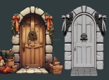 【Maya+Zbrush】游戏建模之圣诞屋门搭建；maya搭建中模制作蝴蝶结，zb雕刻高模教你雕刻木头金属以及毛发！！