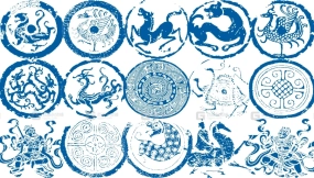 中国传统古典纹样瓦当图案汉代装饰花纹AI矢量素材