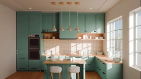 绿色木制厨房-Green Wooden Kitchen