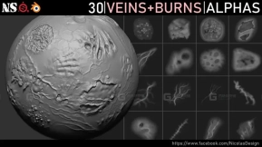 30个皮肤伤疤烧伤疤痕腐烂笔刷 Veins and Burns Alphas