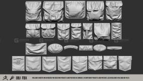 26个衣服裤子口袋笔刷  ZBrush Pocket IMM Brush