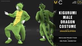 恐龙睡衣模型 Kigurumi male dragon costume + free dragon slippers