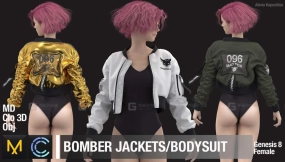 紧身连体衣泳衣死库水飞行夹克衣服外套 Bomber jacket  Bodysuit  Marvelous Designer  Clo 3D project + obj
