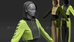 女性运动休闲套装短款连帽卫衣运动裤模型 Sport Suit (Marvelous + Retopology) Bundle