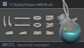12个风格化绳索绳子麻绳编织钢丝IMM笔刷  Stylized Ropes IMM Brushes