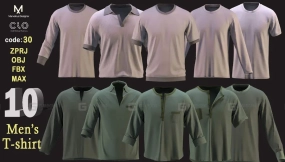 10款男士T恤短袖模型 10 Men's T-shirt (ZPRJ, FBX , OBJ, MTL , MAX , TEXTURES )