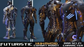 未来人形战斗机器人AAA级科幻角色模型 Futuristic Humanoid Combat Robot AAA Sci-Fi Character Low-poly 3D model
