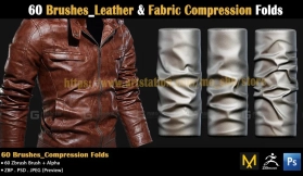 60种皮革布料褶皱雕刻笔刷 60 Brushes_Leather & Fabric Compression Folds